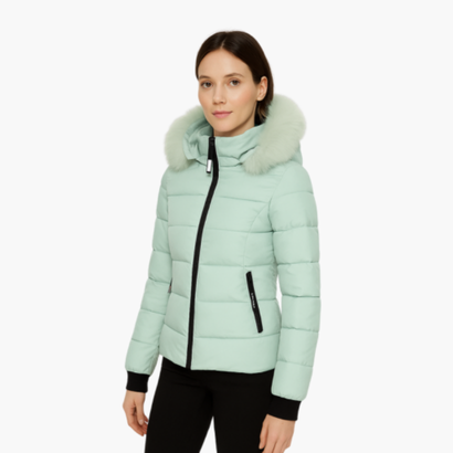 Women’s Hooded Puffer Jacket with Faux Fur – Modern Look & Added Warmth