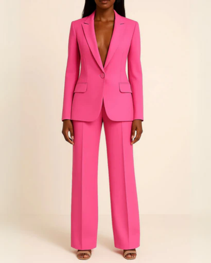 Women's elegant suit with fitted blazer and straight trousers — chic professional set