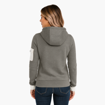 Women's Zip-Up Hoodie with Sleeve Pocket – Comfortable Sporty Chic Pullover