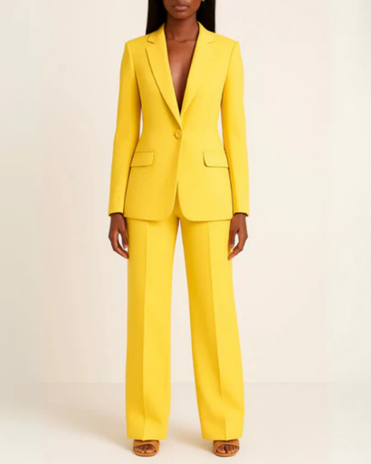 Women's elegant suit with fitted blazer and straight trousers — chic professional set