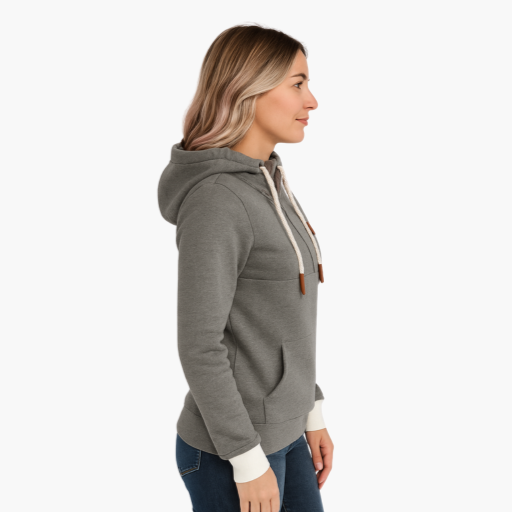 Women's Zip-Up Hoodie with Sleeve Pocket – Comfortable Sporty Chic Pullover