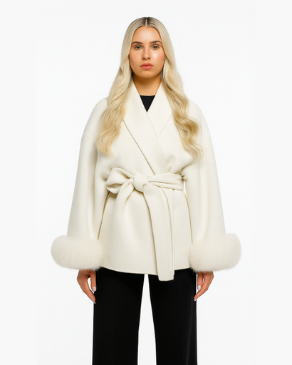 Women’s elegant belted coat chic sleeve finish