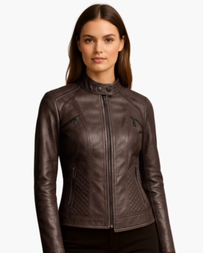 Veste femme aspect cuir – coupe cintrée élégante & style moderne
