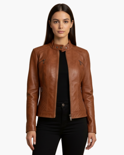 Veste femme aspect cuir – coupe cintrée élégante & style moderne