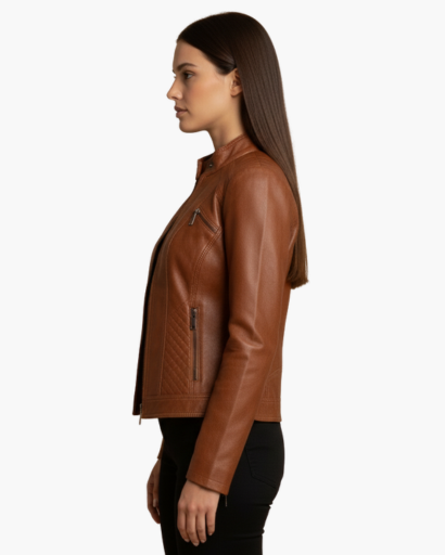 Veste femme aspect cuir – coupe cintrée élégante & style moderne