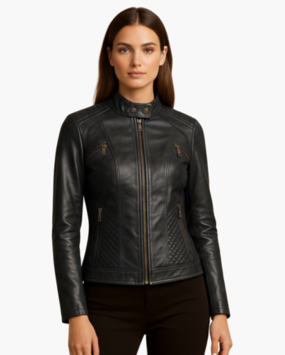 Veste femme aspect cuir – coupe cintrée élégante & style moderne
