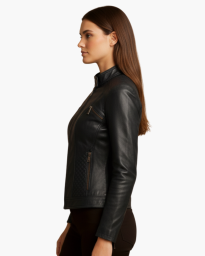 Veste femme aspect cuir – coupe cintrée élégante & style moderne