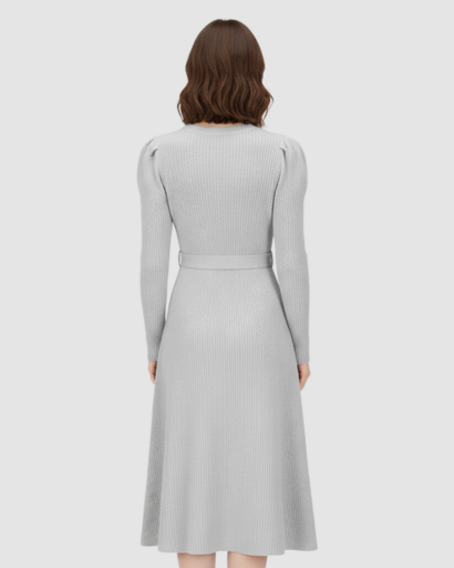Women’s knitted midi dress with belt and long sleeves