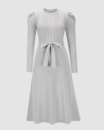 Women’s knitted midi dress with belt and long sleeves