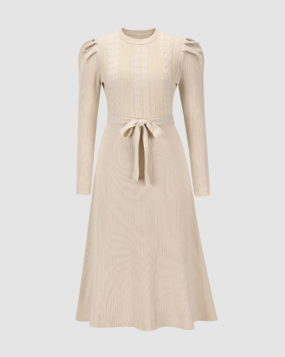 Women’s knitted midi dress with belt and long sleeves