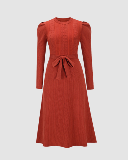 Women’s knitted midi dress with belt and long sleeves