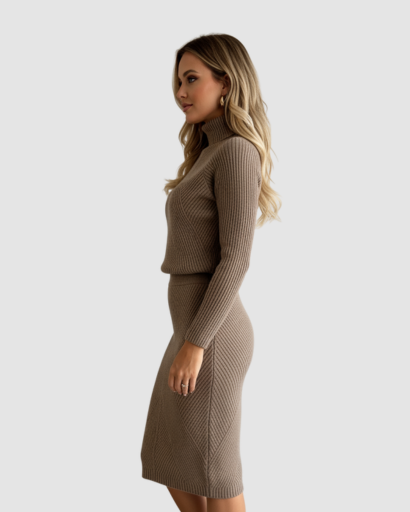 Women’s fitted midi dress – high neck & elegant silhouette