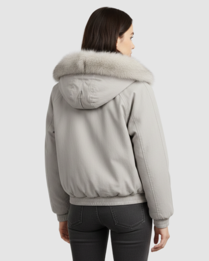 Women’s cropped fur-collar jacket – oversized fit, snap fastening & winter style
