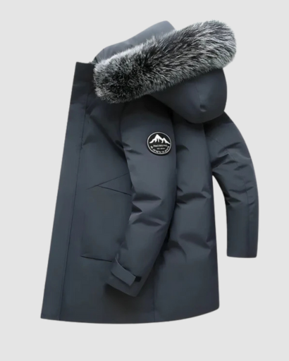 Men’s long hooded parka – fur collar, warm fit & winter style