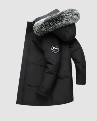 Men’s long hooded parka – fur collar, warm fit & winter style