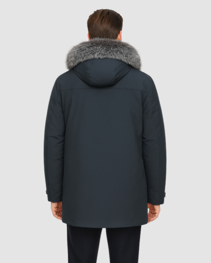 Men’s long hooded parka – fur collar, warm fit & winter style