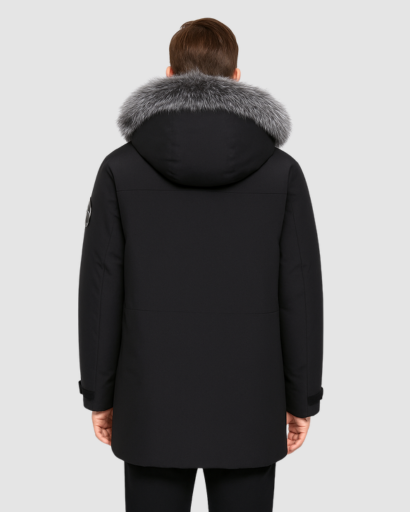Men’s long hooded parka – fur collar, warm fit & winter style