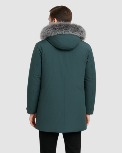 Men’s long hooded parka – fur collar, warm fit & winter style