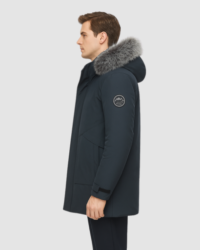 Men’s long hooded parka – fur collar, warm fit & winter style