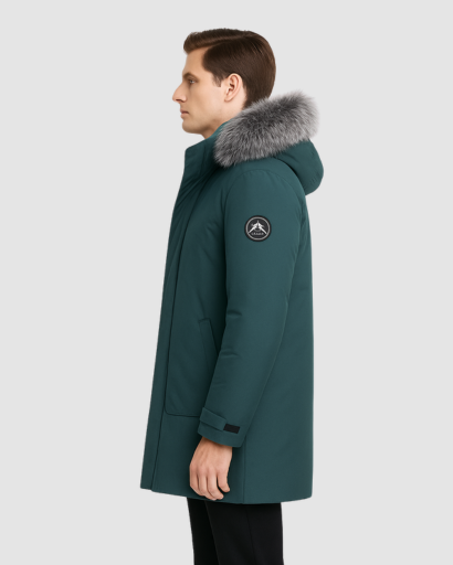 Men’s long hooded parka – fur collar, warm fit & winter style