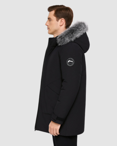 Men’s long hooded parka – fur collar, warm fit & winter style