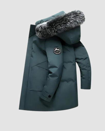 Men’s long hooded parka – fur collar, warm fit & winter style