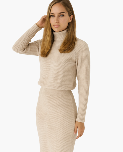 Women’s fitted midi dress – high neck & elegant silhouette