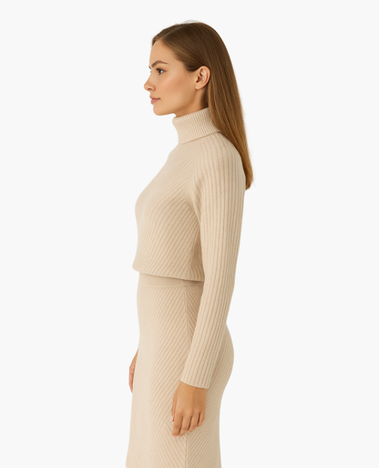Women’s fitted midi dress – high neck & elegant silhouette