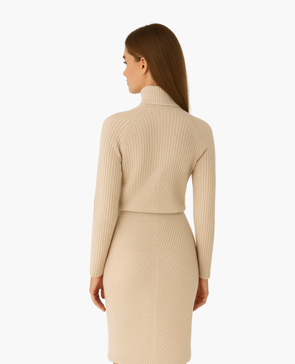 Women’s fitted midi dress – high neck & elegant silhouette