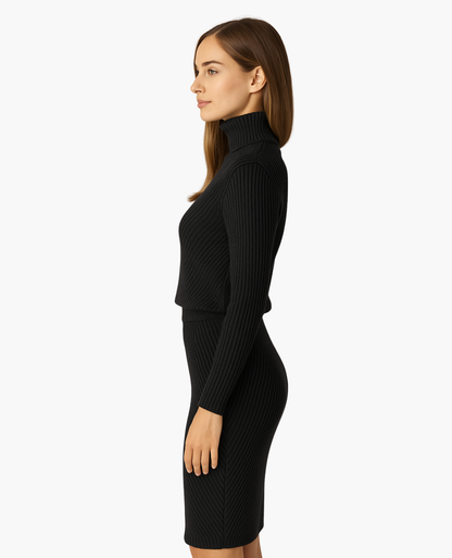 Women’s fitted midi dress – high neck & elegant silhouette