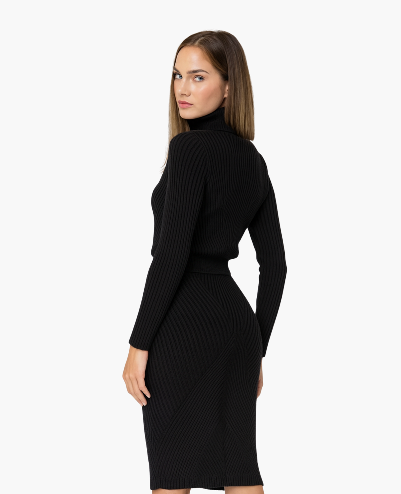 Women’s fitted midi dress – high neck & elegant silhouette