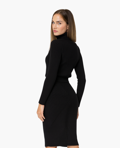Women’s fitted midi dress – high neck & elegant silhouette