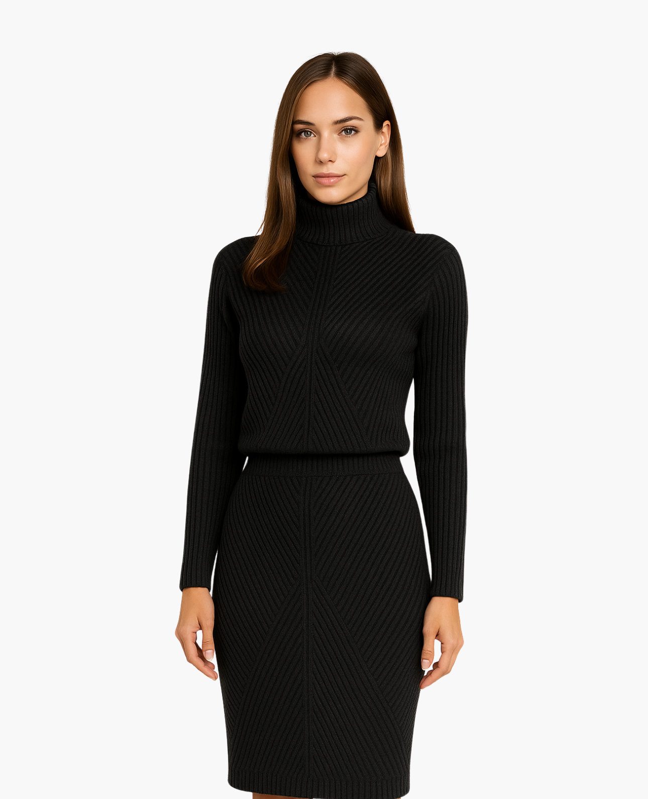 Women’s fitted midi dress – high neck & elegant silhouette