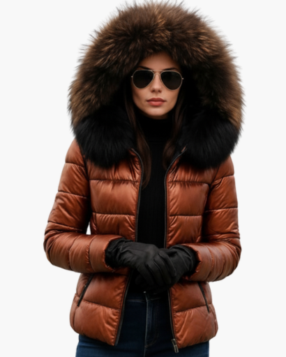 Women's winter jacket with faux fur hood