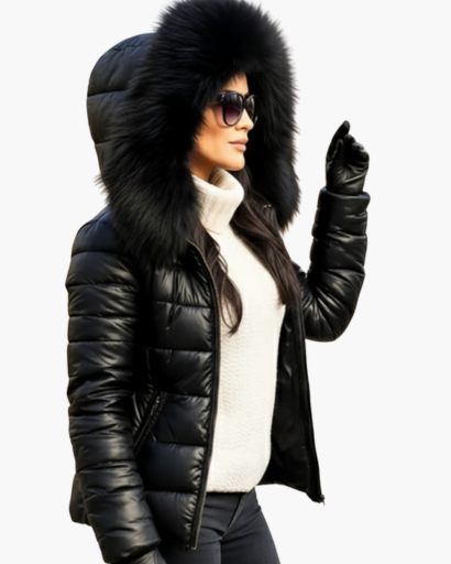 Women's winter jacket with faux fur hood