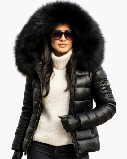 Women's winter jacket with faux fur hood