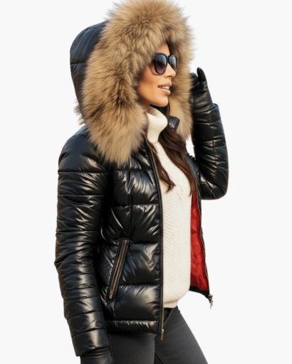 Women's winter jacket with faux fur hood