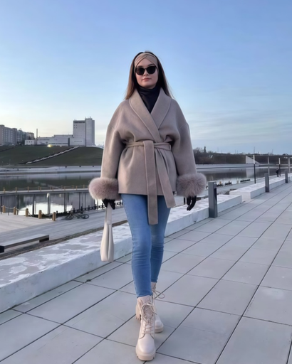 Women’s elegant belted coat chic sleeve finish